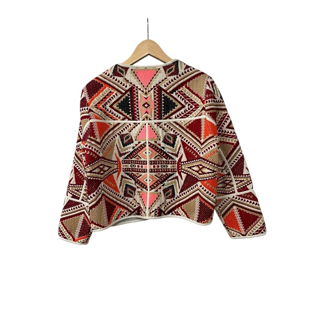 Topshop Embroidered Jacquard Aztec Blazer Jacket US 10 Pink Red Cream Blue - Picture 4 of 8